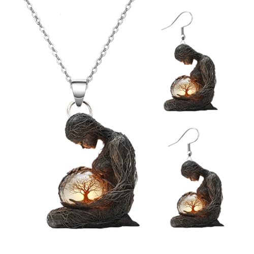 Schmuck-Set für Damen, 2D-Acryl-Halskette und Ohrringe, Set für Mutter, Retro-Anhänger-Set, Urlaubszubehör für die tägliche Party, Reisen, Refer to description, Acryl, Uni von Sulxyi
