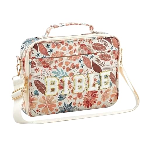 Sulxyi Bibelkoffer mit Schultergurt, mit stilvollem Chenille Letter Patch Patch Design, 31.5x23.8x5.8cm, Buchstaben Bibel -Cover -Taschen, Buchtraging -Tasche, für Gebetstreffen von Sulxyi