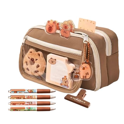 Sulxyi Capybara Federmäppchen, Capybara Federmäppchen, transparentes Federmäppchen, niedliches Federmäppchen, 9-lagiges großes Fassungsvermögen, bezauberndes Capybara-Design für Schreibwaren, von Sulxyi