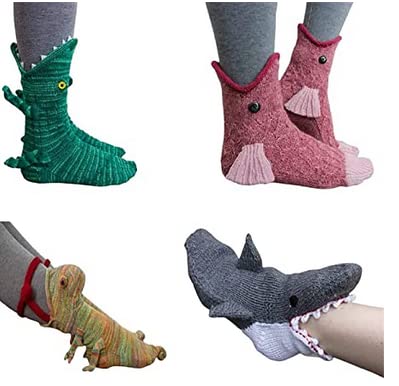 SumLeiter Damen Strick Bodensocken Lustige Warme Wintersocken mode Cartoon Bestickte Sportsocken Gestrickte Tier Hai Krokodilform Socken Bettsocken Anti-Rutsch-Strickpullover Haushalt von SumLeiter