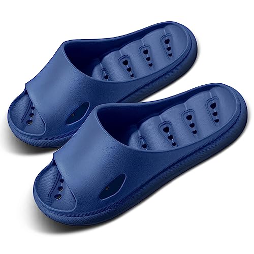 Badelatschen Damen Herren Schlappen Schnell Trocknende Badeschlappen Sommer Slipper Rutschfeste Gummi Latschen Unisex Darkblue 40-41EU von Sumateng