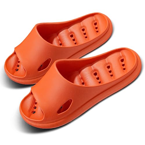 Badelatschen Damen Herren Schlappen Schnell Trocknende Badeschlappen Sommer Slipper rutschfeste Gummi Latschen Unisex Orange 39-40 EU von Sumateng