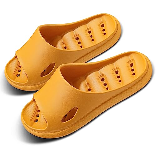 Badelatschen Damen Herren Schlappen Schnell Trocknende Badeschlappen Sommer Slipper Rutschfeste Gummi Latschen Unisex Yellow 35-36 EU von Sumateng