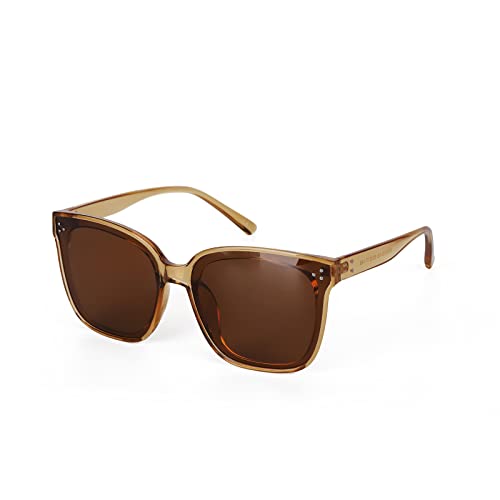 Sumato Damen-Sonnenbrille, Oversized Übergroß, Trendy Spiegelnden Linsen und UV400-Abschirmung (Braun) von Sumato
