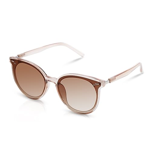 Sumato Retro Runde Sonnenbrille für Damen, mit klassischem trendigem Rahmen, UV400 Schutzbrille (Braun) von Sumato