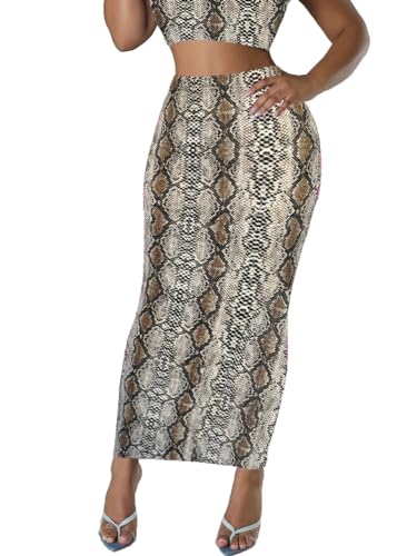 Damen Langer Bleistiftrock - Hohe Taille Sommer Herbst Y2K Club Bodycon Enge Maxi Röcke, Schlangenleder Braun, XX-Large von Sumche