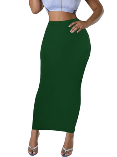 Damen Langer Bleistiftrock - Hohe Taille Sommer Herbst Y2K Club Bodycon Enge Maxi Röcke, Smaragdrün, Klein von Sumche