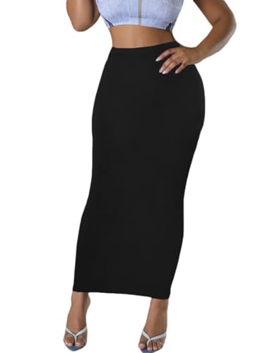 Sumche Damen Langer Bleistiftrock - Hohe Taille Sommer Herbst Y2K Club Bodycon Enge Maxi Röcke, Schwarz, Mittel von Sumche