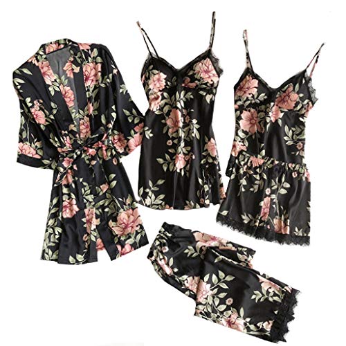 Nachthemd Schlafshirt Schlafanzug Pyjama 5er Set Damen Nachtwäsche Satin-Pyjama Sexy Seide Pyjama Kunstseide Übergroß Oversize Pyjama-Sets Plus Größe Pyjama-Sets Pyjama 5er Set Negligee von Sumeiwilly