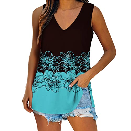 Oberteile T-shirt Crop Tops Damen T-Shirt Tops für Damen Kurzes Oberteil Oberteile Damen Sommer Weste StrickwarenV-Ausschnitt Blumendruck mit Farbverlauf Große Größen Frühling Sommer Oberteile von Sumeiwilly