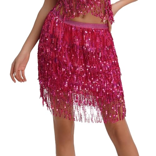 Pailletten Rock Glitzer Rock Damen Bauchtanz Fransen Rock Glitzer Bauchtanz Rock Pailletten Bauchtanz Kostüm Mini Latein Metallic Rock Kurz Knielang Für Fasching Karneval Party Festival von Sumeiwilly