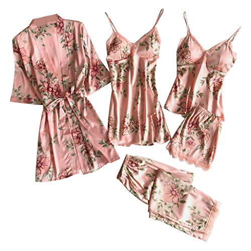 Pyjama 5-Teiliges Schlafanzüge Nachthemd Set Für Damen Satin Nachtwäsche Nachthemd Damen Schlafshirt Schlafanzug Satin-Pyjama Sexy Seide Pyjama Pyjama Set Pyjama-Sets Große Größen Übergroß von Sumeiwilly