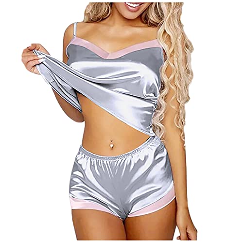 Satin Pyjama Damen Kurz Set Sexy Schlafanzug Pyjama Set Nachthemd Seide Pyjama Satin-Pyjama Sexy Damen Schlafshirt Nachtwäsche Sommer Blumendruck Satin-Pyjama Lose Sexy Pyjama-Sets Pyjama-Sets von Sumeiwilly