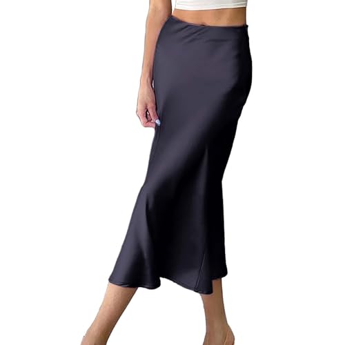 Satin Rock Damen Damen Satin Rock Lang Hohe Taille Skirt Elegant Seide Midirock Herbst Winter Midi Business Rock mit Reißverschluss Rock Satin Rock Damen Rock Damen Elegant Rock DamenLang von Sumeiwilly