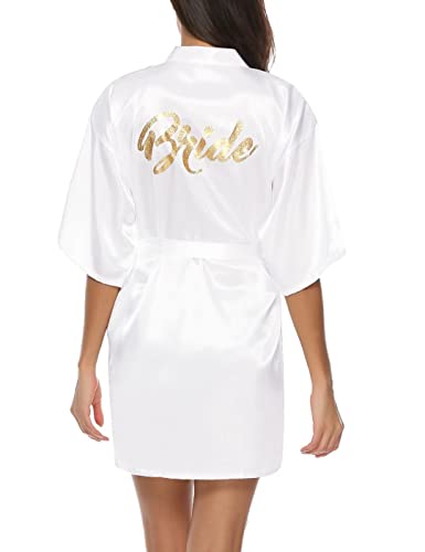 Sumeyuyu Damen Morgenmantel Kimono Kurz Robe Bademantel Satin V Ausschnitt mit Gürtel Braut Nnachthemd Brautjungfer Morgenmäntel für Brautparty von Sumeyuyu