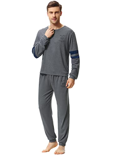 Sumeyuyu Herren Schlafanzug Lang Baumwolle Zweiteiliger Pyjama Set Langarm mit Tasche Winter Nachtwäsche Hausanzug von Sumeyuyu