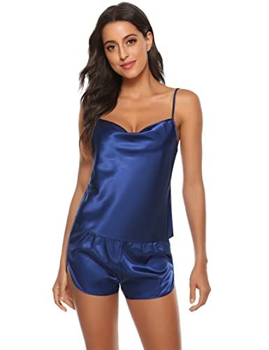 Sumeyuyu Nachtwäsche Damen Satin Schlafanzug Kurz Pyjama Sexy Nachthemd Negligee Set Mit Verstellbaren Trägern von Sumeyuyu