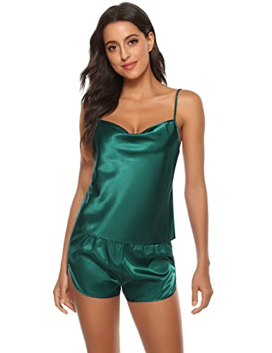 Sumeyuyu Nachtwäsche Damen Satin Schlafanzug Kurz Pyjama Sexy Nachthemd Negligee Set Mit Verstellbaren Trägern von Sumeyuyu