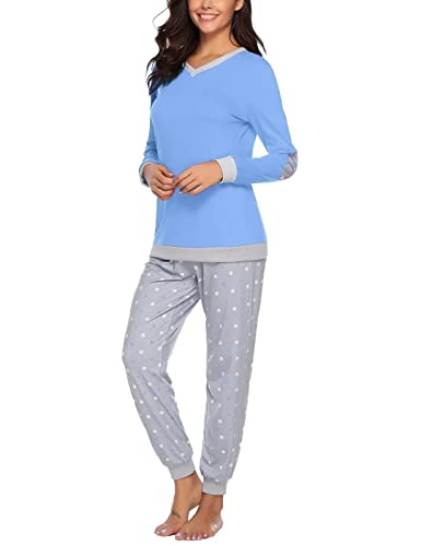 Sumeyuyu Schlafanzug Damen Lang Winter Pyjama Set Baumwolle Langarm Nachtwäsche Hausanzug Zweiteiliger Nachtwäsche von Sumeyuyu