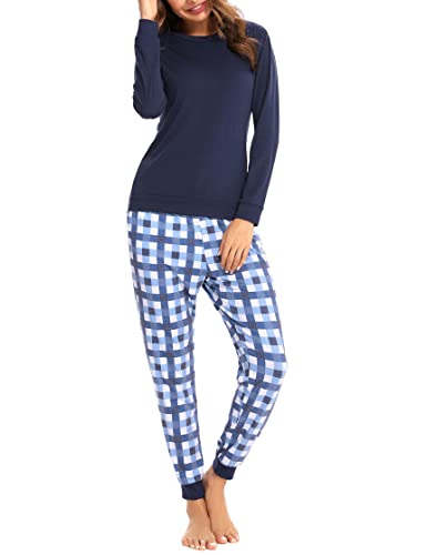 Sumeyuyu Schlafanzug Damen Lang Winter Pyjama Set Baumwolle Langarm Nachtwäsche Karierte Pyjamahose Hausanzug Zweiteiliger Nachtwäsche von Sumeyuyu