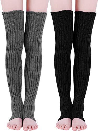 2 Paare 27,5 Zoll Lange Stricken Beinwärmer über Knie Winter Beinlinge Hohe Footless Kniestrümpfe für Damen und Mädchen (Schwarz und Dunkelgrau) von Sumind