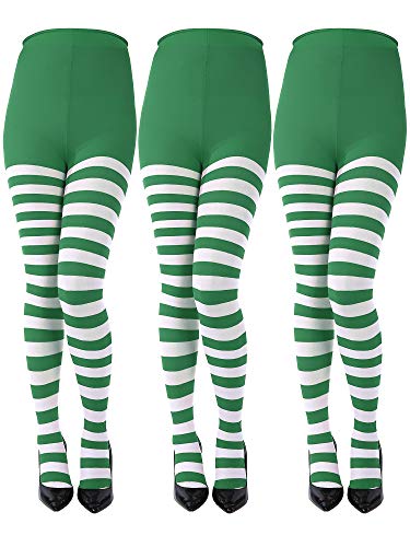 3 Paare St. Patrick's Day Gestreifte Strumpfhosen in voller Länge Oberschenkel Strumpf für Damen St. Patrick's Day (Grün, Weiß, Erwachsene Größe) von Sumind