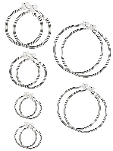 Sumind 6 Paar Silberfarbene Clip On Creolen Ohrringe, 6 Größen (70-25 mm), Ohne Piercing, Nickel Frei, Perfekt für Damen und Mädchen, Ideal für Partys und wichtige Anlässe von Sumind