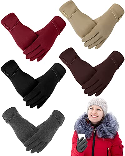 Sumind 2 Paar Damen Winter Handschuhe Warmer Plüsch Handschuh Gefüttert Winddicht Handschuhe für Damen und Mädchen (Schwarz, Grau) von Sumind