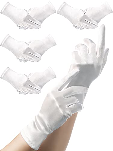 Sumind 4 Paar Damen Kurze Satin-Handschuhe Handgelenk Länge Handschuhe Handschuhe Handschuhe Opernhandschuhe - Weiß - Erwachsene Größe von Sumind
