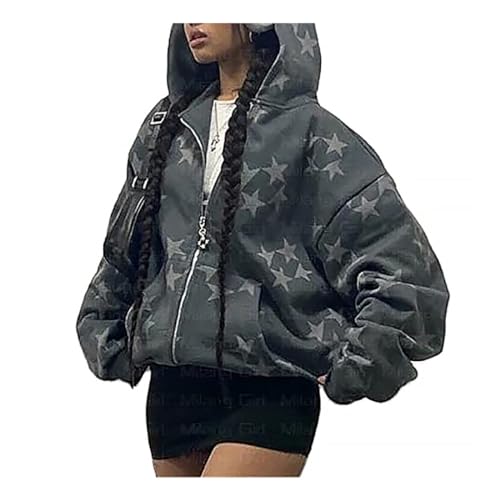 Sumleno Fairy Grunge Clothes Alt Emo Kleidung Y2k Zip Up Hoodie Oversized Hooded Sweatshirt Harajuku Ästhetische Jacke, A, M von Sumleno