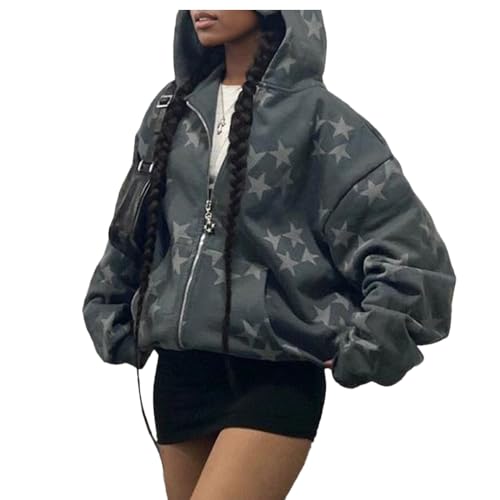 Sumleno Fairy Grunge Clothes Alt Emo Kleidung Y2k Zip Up Hoodie Oversized Hooded Sweatshirt Harajuku Streetwear Ästhetische Jacke, a, XL von Sumleno