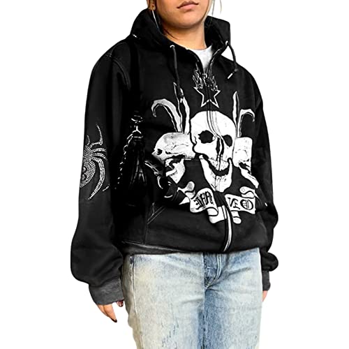 Sumleno Übergroßer Kapuzenpullover mit Reißverschluss, Fairy Grunge-Kleidung, Alt Emo-Kleidung, Y2K-Kapuzenpullover, Harajuku, ästhetische Jacke, C, L von Sumleno