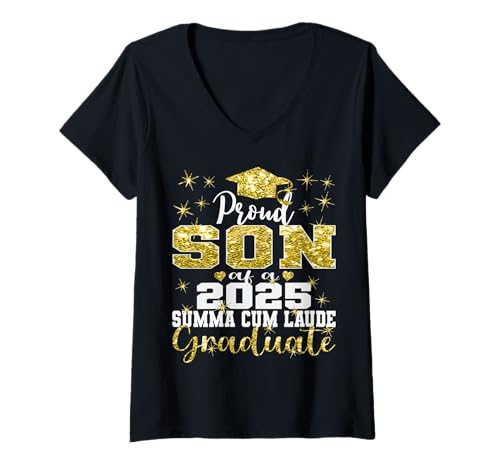Damen Stolzer Sohn, Absolvent der Klasse 2025, Summa Cum Laude T-Shirt mit V-Ausschnitt von Summa Cum Laude Class Of 2025 Graduation Family g