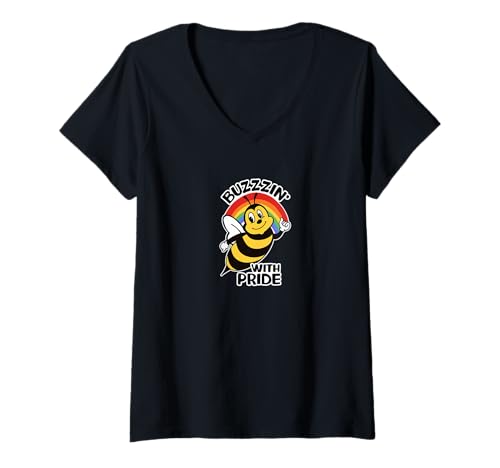 Damen Summen mit Pride LGBTQ -Bienenhemd, süßer Regenbogenbiener T-Shirt mit V-Ausschnitt Damen Summen mit Pride LGBTQ -Bienenhemd, süßer Regenbogenbiener T-Shirt mit V-Ausschnitt von Summen mit Stolzkleidung