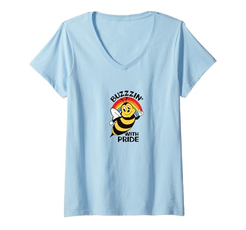 Damen Summen mit Pride LGBTQ -Bienenhemd, süßer Regenbogenbiener T-Shirt mit V-Ausschnitt Damen Summen mit Pride LGBTQ -Bienenhemd, süßer Regenbogenbiener T-Shirt mit V-Ausschnitt von Summen mit Stolzkleidung
