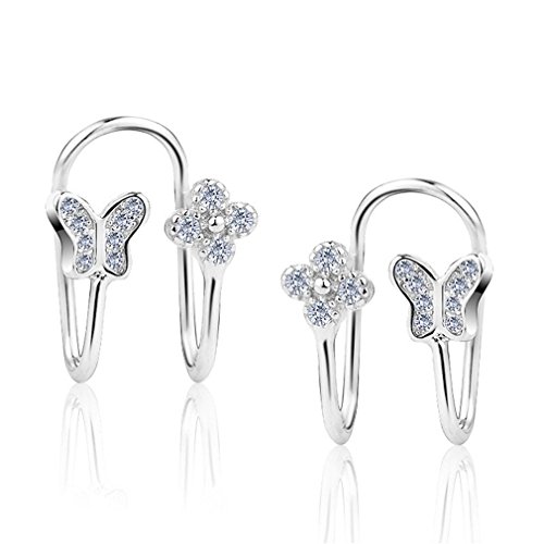 Damen Ohrclip Clover 925 Silber Schmetterling Stil Diamant Non piercing Ohrclips Ohrringe Ohrstecker von Summens