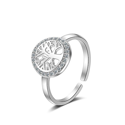 Summens Ringe Damen 925 Sterling Silber Einstellbar Brillantschliff Zirkonia Öffnung Ringe Partnerringe Lebensbaum Stammbaum Eheringe Freundschaftsringe von Summens