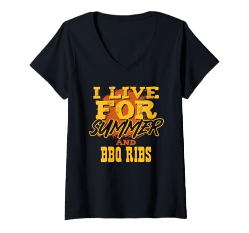 Damen Lustiger Sommergrill für Backyard Cookouts Grill BBQ Ribs T-Shirt mit V-Ausschnitt Damen Lustiger Sommergrill für Backyard Cookouts Grill BBQ Ribs T-Shirt mit V-Ausschnitt von Summer BBQ Grill Essential Designs and More