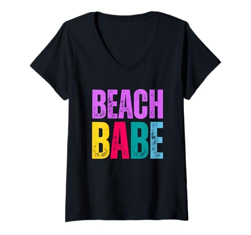 Damen Beach Babe Sommerurlaubsstimmung T-Shirt mit V-Ausschnitt Damen Beach Babe Sommerurlaubsstimmung T-Shirt mit V-Ausschnitt von Summer Beach Vacation Coastal Fun