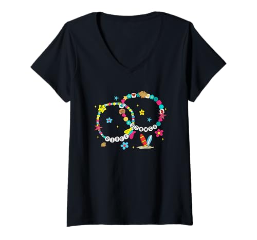 Damen Sommerliche Stimmung T-Shirt mit V-Ausschnitt Damen Sommerliche Stimmung T-Shirt mit V-Ausschnitt von Summer Beach Vibes Colorful Beads Fun Shells