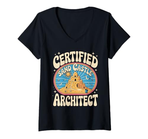 Damen Certified Sand Castle Architect Beach Summer Kid Play - T-Shirt mit V-Ausschnitt Damen Certified Sand Castle Architect Beach Summer Kid Play - T-Shirt mit V-Ausschnitt von Summer Castle Macher