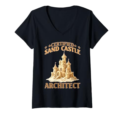 Damen Certified Sand Castle Architect Strand Sommerkinderspiel T-Shirt mit V-Ausschnitt Damen Certified Sand Castle Architect Strand Sommerkinderspiel T-Shirt mit V-Ausschnitt von Summer Castle Macher