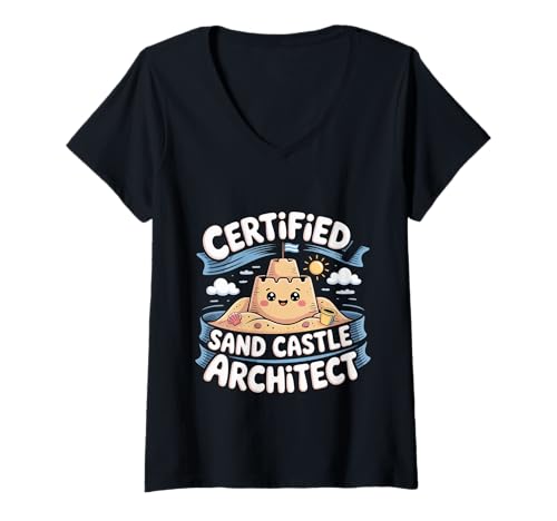 Damen Certified Sand Castle Architect Strand Sommerkinderspiel - T-Shirt mit V-Ausschnitt Damen Certified Sand Castle Architect Strand Sommerkinderspiel - T-Shirt mit V-Ausschnitt von Summer Castle Macher