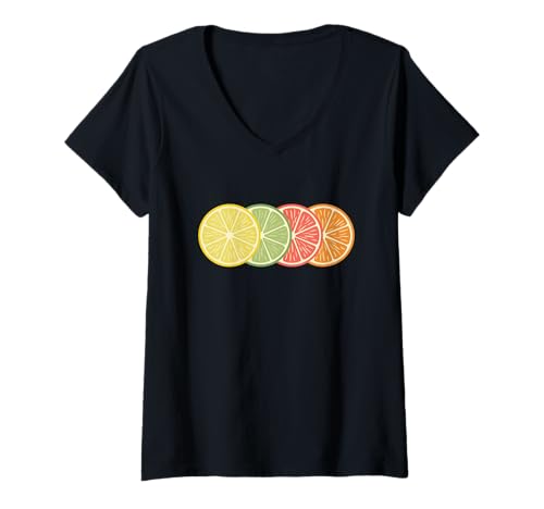 Damen Süße Zitrusliebhaber Orange Zitrone Limette Grapefruit T-Shirt mit V-Ausschnitt Damen Süße Zitrusliebhaber Orange Zitrone Limette Grapefruit T-Shirt mit V-Ausschnitt von Summer Citrus Lover