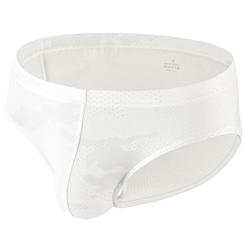 Summer Code Herren Bikini Micro Mesh Slips Weiche Atmungsaktive Unterwäsche Elastischer Bund Unterhosen, Weiß, L von Summer Code