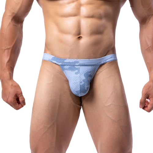 Summer Code Herren Bikini Slips Atmungsaktiv Weich Micro Mesh Unterwäsche Männer Bequeme Niedrige Taille Unterhosen, Blau, L von Summer Code