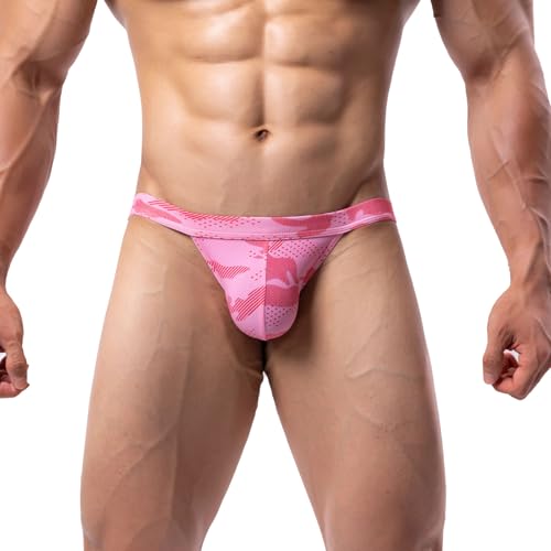 Summer Code Herren Bikini Slips Atmungsaktiv Weich Micro Mesh Unterwäsche Männer Bequeme Niedrige Taille Unterhosen, Rosa, XL von Summer Code
