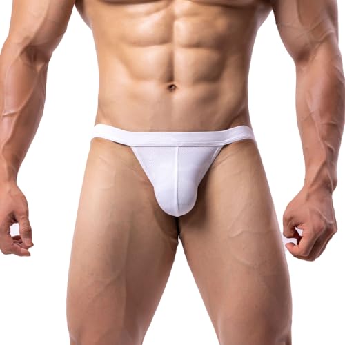 Summer Code Herren Bikini Slips Atmungsaktiv Weich Micro Mesh Unterwäsche Männer Bequeme Niedrige Taille Unterhosen, Weiß, XXL von Summer Code
