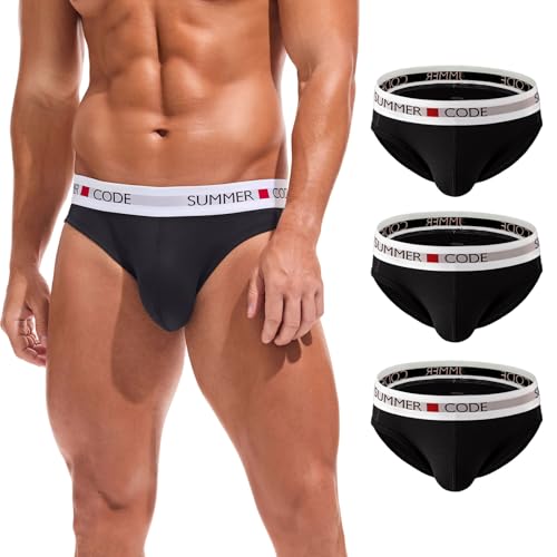 Summer Code Herren Bikini Slips Weiche und Atmungsaktive Baumwolle Unterwäsche Elastischer Bund Unterhosen, 3er Schwarz, XL von Summer Code