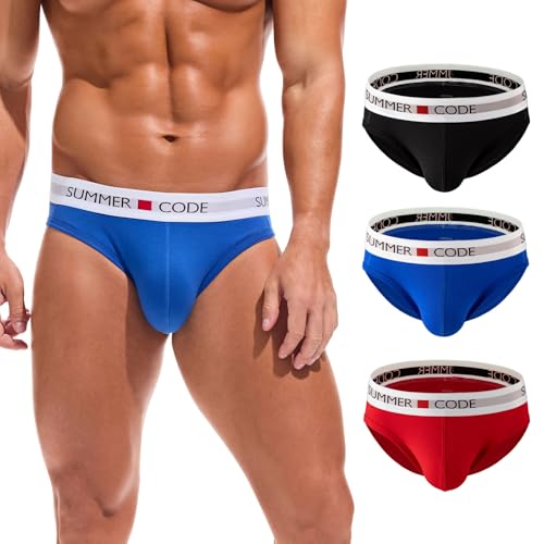 Summer Code Herren Bikini Slips Weiche und Atmungsaktive Baumwolle Unterwäsche Elastischer Bund Unterhosen, Schwarz/Rot/Königsblau, XXL von Summer Code